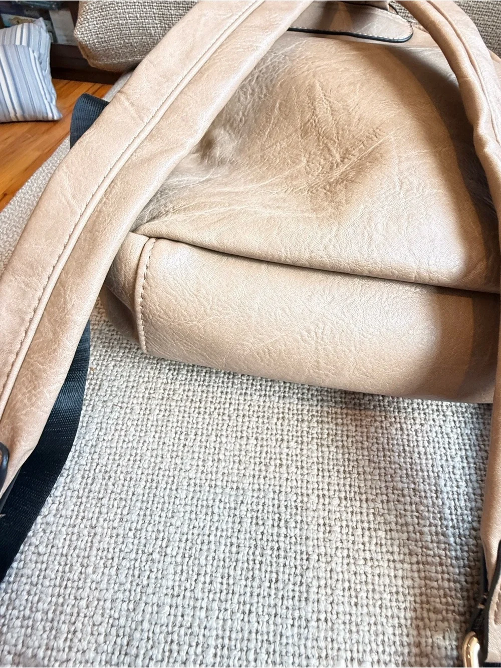 SHEIN Taupe Faux Leather Backpack with Gold-Tone Zippers
